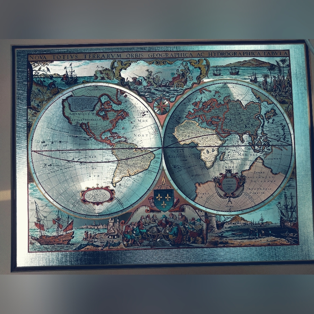 Historica World Map / Aluminum Foil Art Relief / 17th Century World Map /